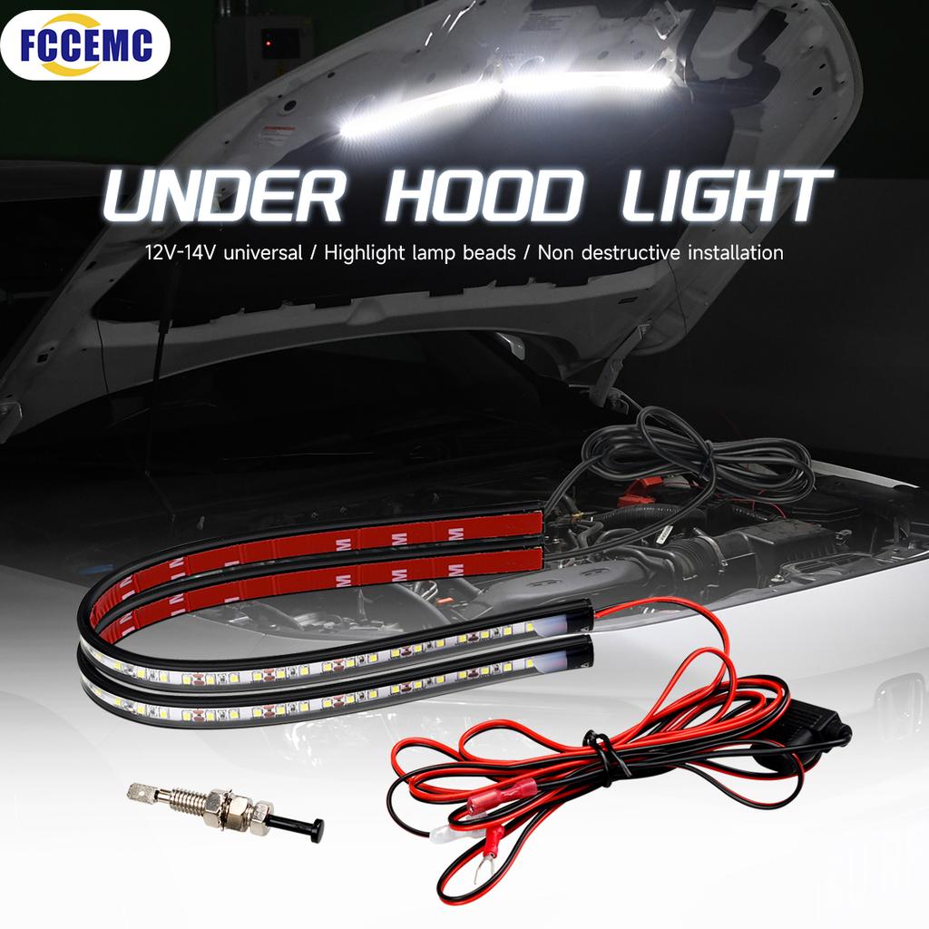2 în 1 auto LED sub capotă, kit de iluminare pentru inspecție și reparații, bare luminoase albe impermeabile, lumini capotă auto, compatibile cu orice vehicul, 12V
