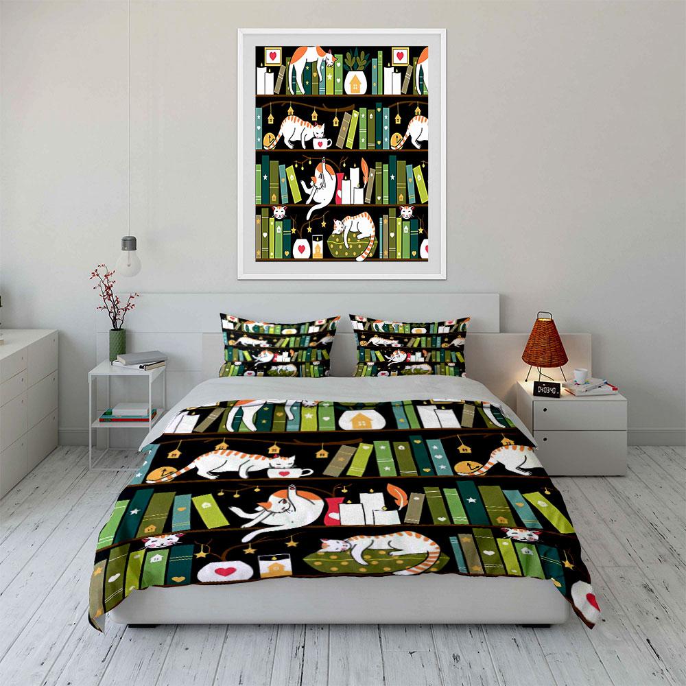 Cats, books, candles, plants. Bedding sets Duvet cover sets Duvet covers Pillowcases(1*Duvet Cover 2*Pillowcases without duvet insert)
