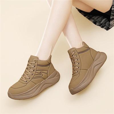 2025 Autumn/Winter Women's Fleece-Lined High-Top Sneakers with Thick Soles