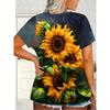 Plus Size Women's 3D Printed Sunflower Pattern T-shirt An Elegant Casual Crew Neck Short Sleeved Top