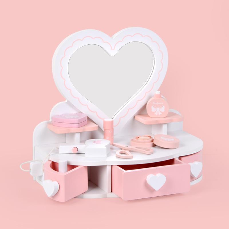 

BABIBO Деревянный Имитация Принцесса Любовь Туалетный столик/Парикмахерский Макияж Ювелирные изделия Игровой домик Набор игрушек для девочки Подарок на день рождения розовый