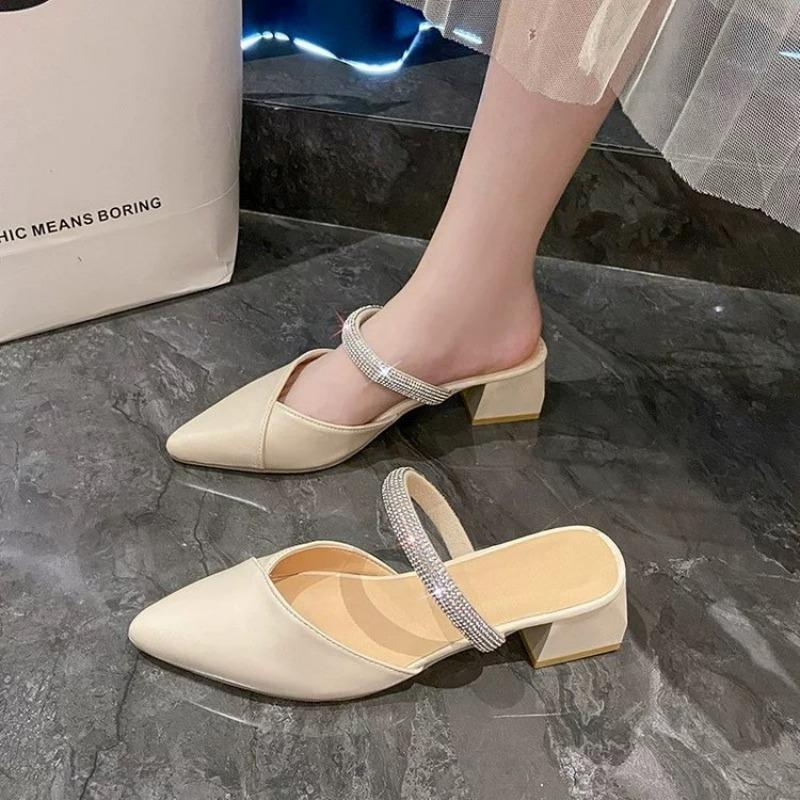 2025 New High Heel Sandals woman Fashion Bow Designer Elegant Solid Square Toe Women's Slippers 35-42 designer sandals