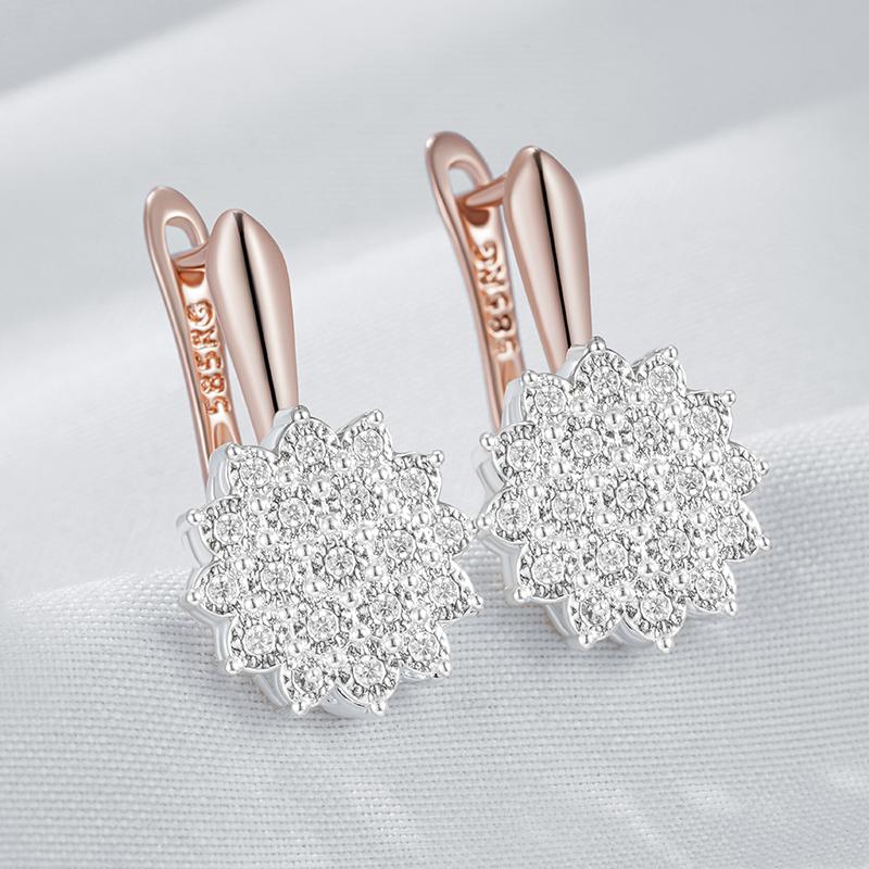 Full Shiny Natural Zircon Dangle Earrings For Women Unique  Rose Gold  Color Mix Wedding Jewelry Best Gift