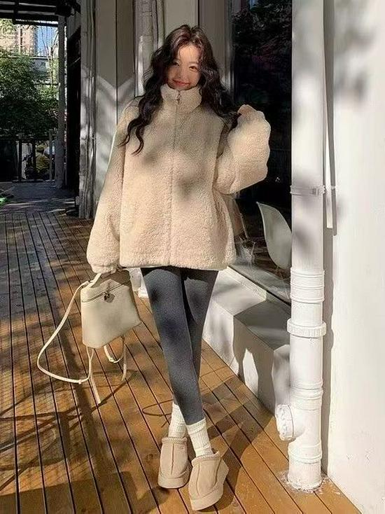 Giacca da Donna in Pile Peluche con Fodera: Lana d'agnello sintetica spessa, Taglie forti, Velluto double-face, Cappotto Autunno/Inverno