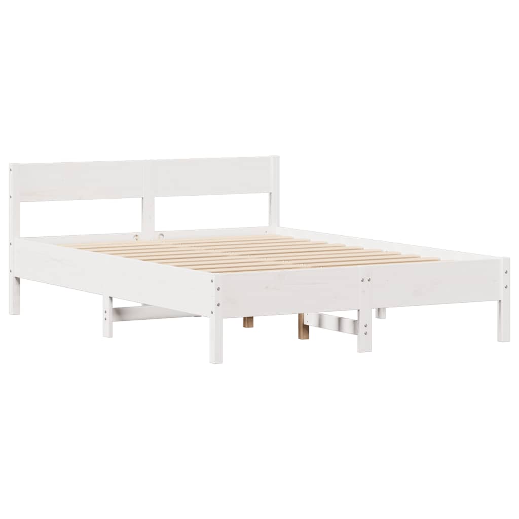 Vidaxl Bed Frame Without Mattress, White, 150X200 Cm, Solid Pine Wood
