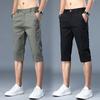 Men's Cotton Casual Pants Summer Thin Loose Straight Cropped Trousers Multi-Pocket