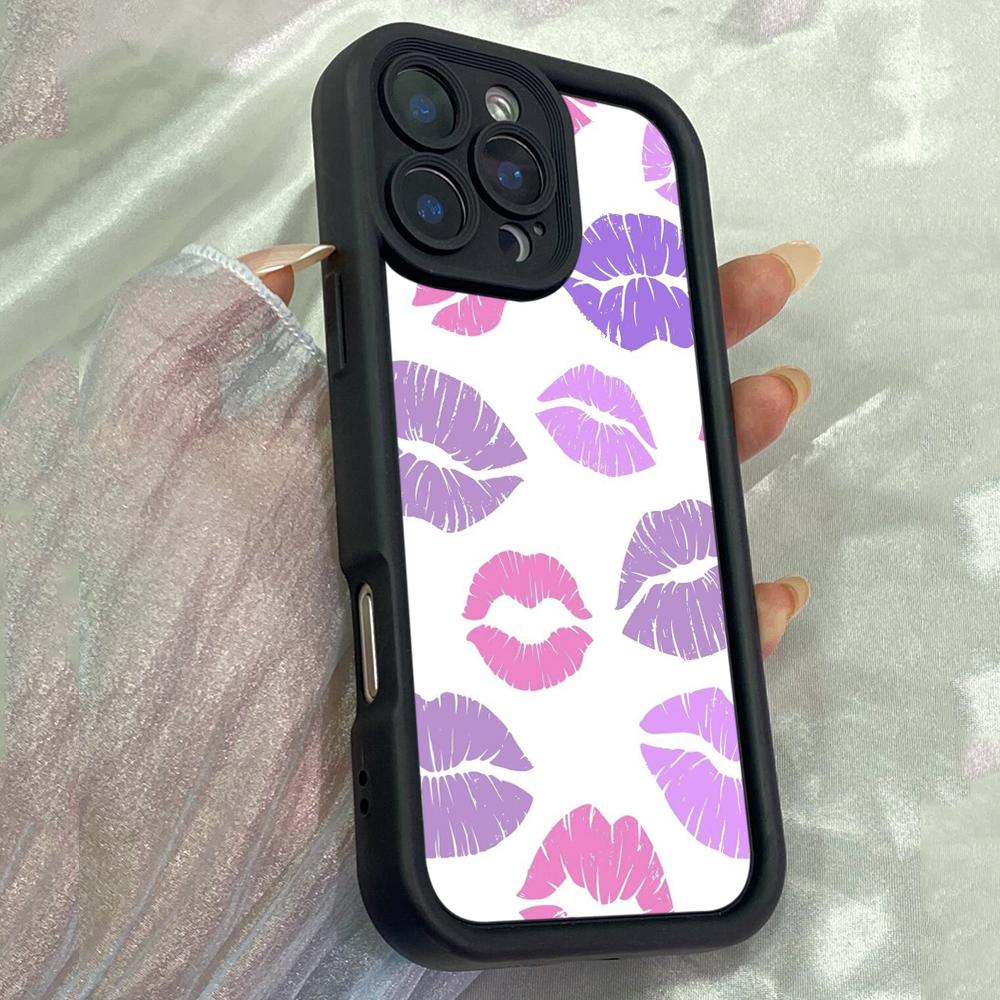 JT437 Purple Lipstick Kisses for iPhone 17 16 15 14 Pro Max Samsung S26 S25 Ultra A17 A07 A56 A16 A14 Xiaomi 15T Redmi 15c Note 14 Soft Case