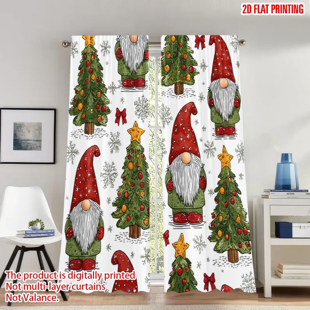 

Flat Printing Christmas Scene Curtains Gnomes Snowflakes Trees Digital Printed Polyester Drapes Holiday Curtain Set Of 2 Made Washable W100*H70(CM)-Hooks&1PCS