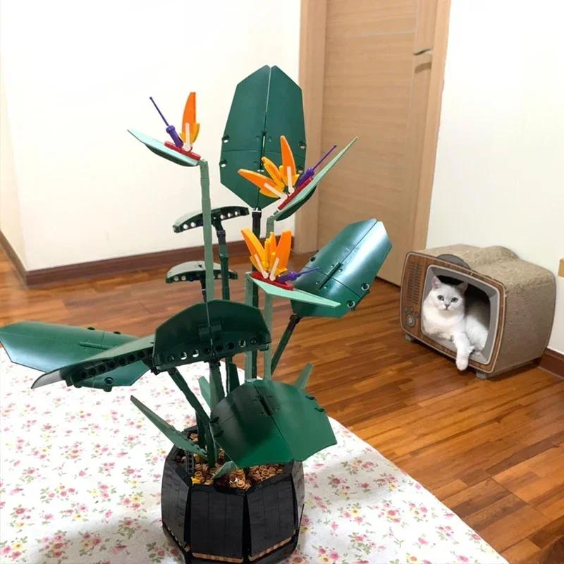 DIY Building Set MOC 10289 Bird of Paradise Artificial Flower Bouquet Roses Home Decor Display Model Christmas Gift Idea