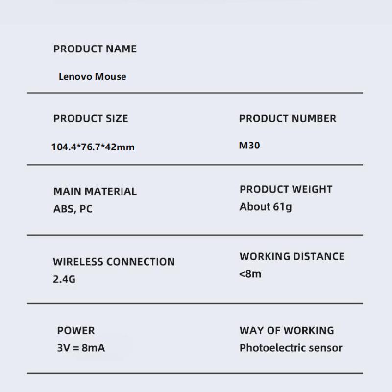 Lenovo M30 Gaming Mouse Wireless Black Keycaps Computer and Office Mute Mouse Gamer Accessories Laptop Computers for Games