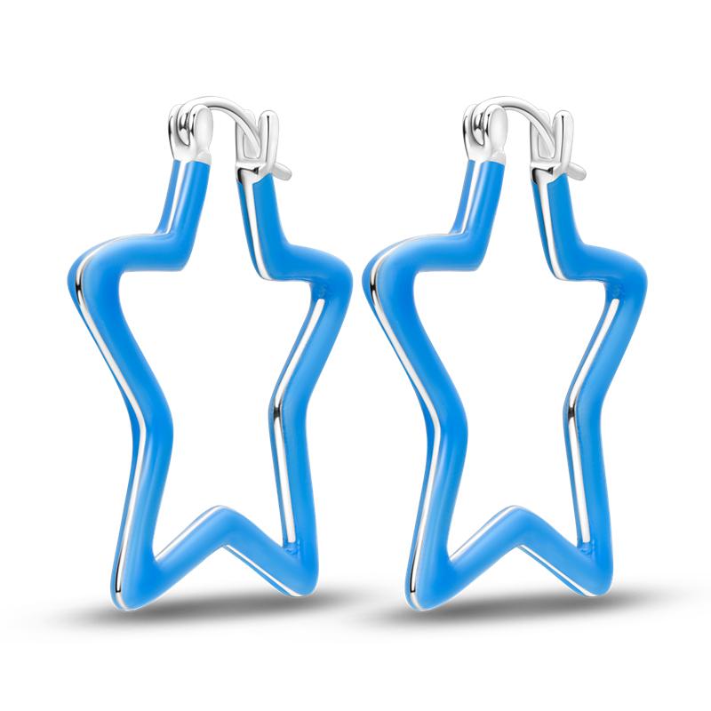 925 Silver Geometric Minimalist Blue Series Jewelry Fashion Zircon Circle Hoop Earring For Women S925 Gift Accessories