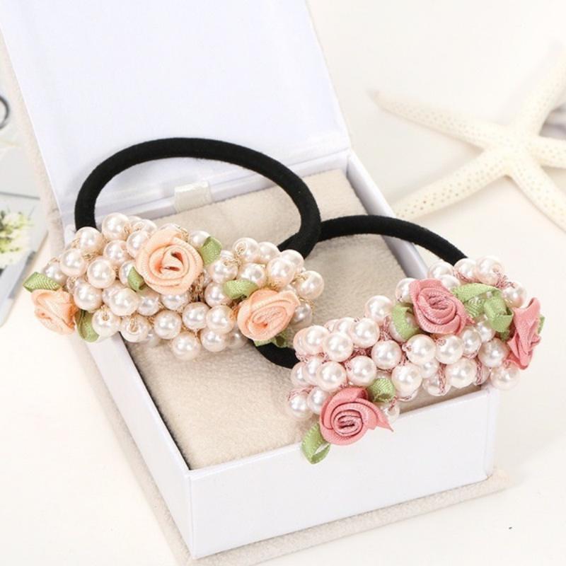 Mädchen Haarschmuck Rustikal Kleine Frische Blume Perlen Perle Stirnband Gummiband Tousheng Elastische Haarbänder