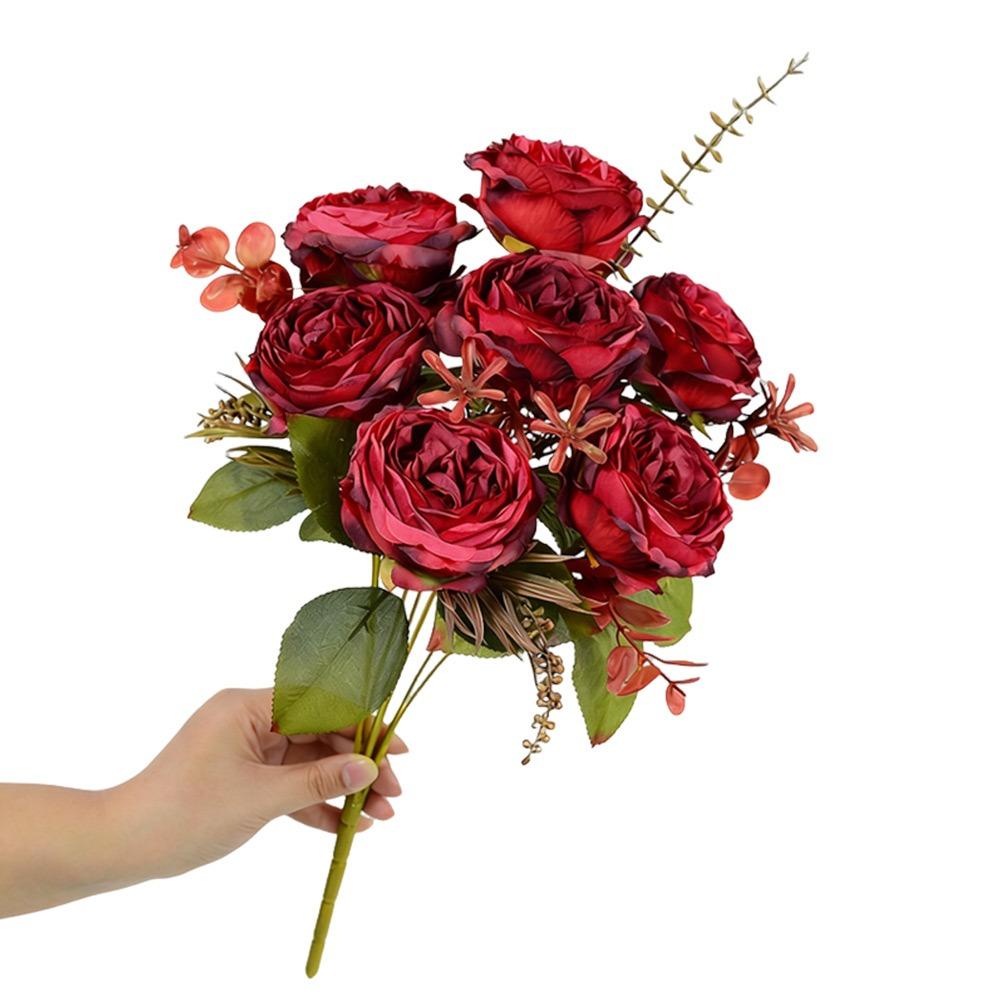 7 Heads Simulation Flower Rose Silk Petals Faux Flower Holding Bouquet Flower  Wedding Ornament