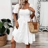 2026 Spring Summer Women's Solid Color Square Neck Short Sleeve Casual Midi Dress Cross-border Foreign Trade Ladies Elegant Dresses