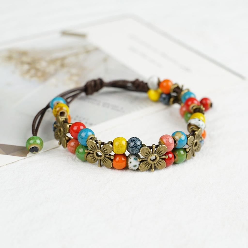 Flower Ceramic Bracelet Does Not Fade and Can Be Adjusted. New Chinese Hand Rope Jewelry Wholesale