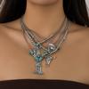 Ethnic Style Turquoise Western Denim Necklace Set Punk Retro Metal Bull Head Collarbone Necklace