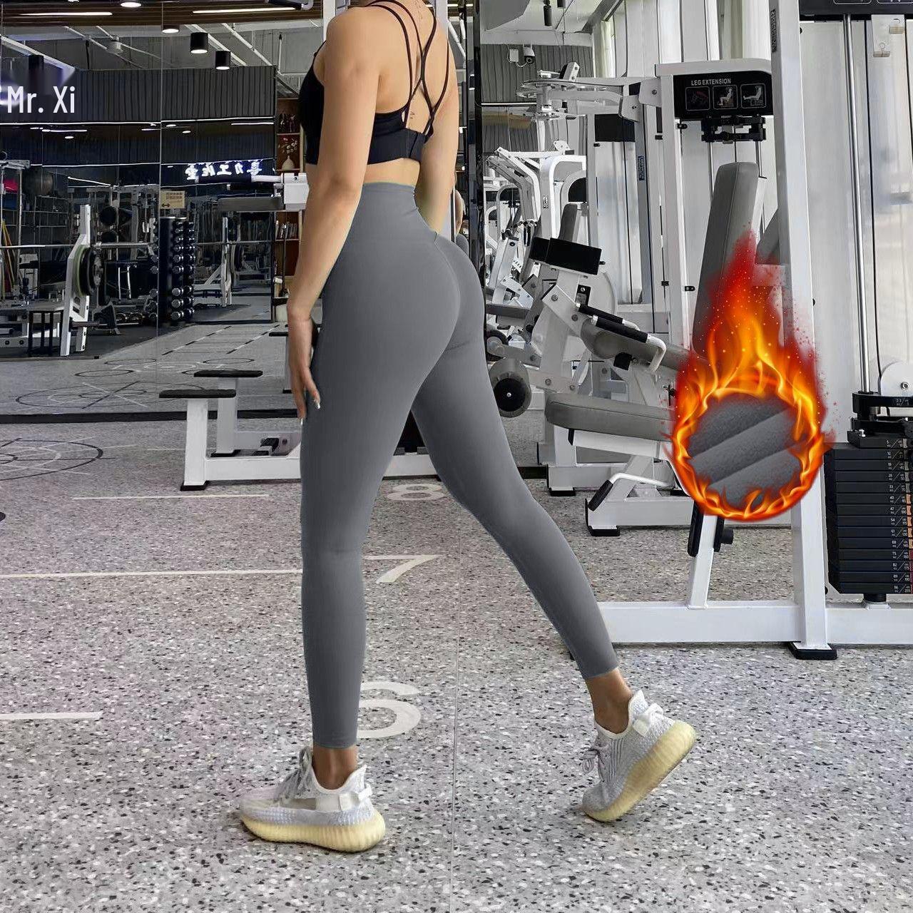 

Женские леггинсы для йоги с высокой посадкой и флисовой подкладкой для осени/зимы Gray