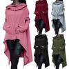 Damen Einfarbiger Asymmetrischer Saum Kordelzug Kapuze Sweatshirt Lockerer Poncho Mantel