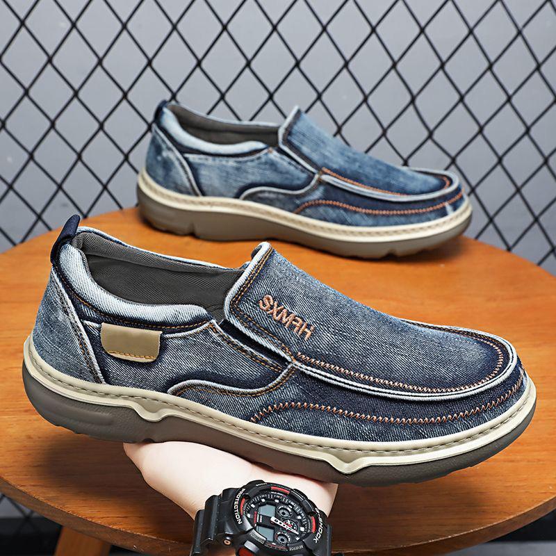 Fashion Brand Denim Men Loafers Breathable Cloth Shoes Slip-ons Casual Male Footwear Thick Sole Driving Shoes
