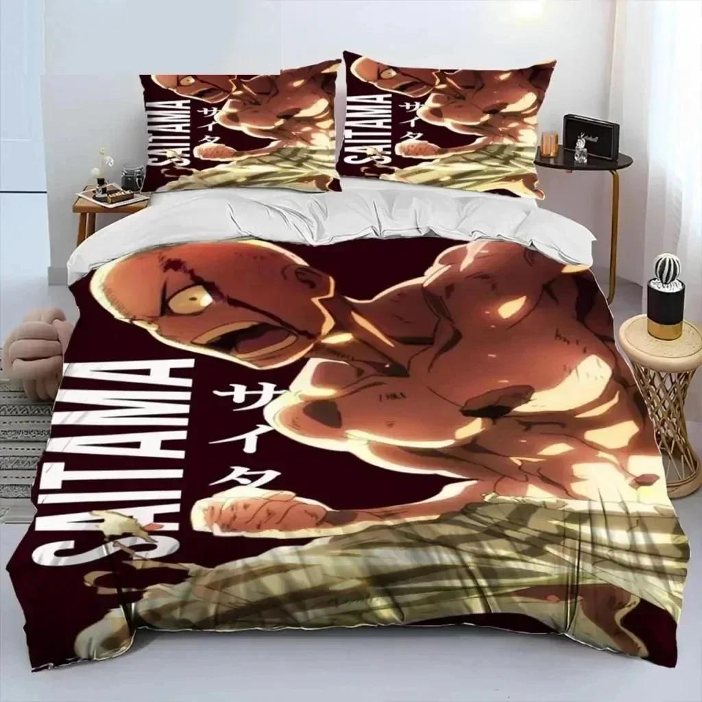 One-Punch Man Saitama Sängkläder Set Påslakan Sängkläder Set Täcke Örngott King Queen Twin Storlek Pojkar Flickor Vuxna