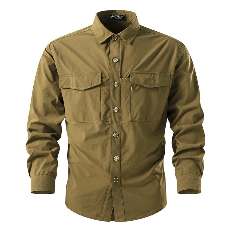 

Autumn Men s Work Shirt Tops Plus Size Men s Long-sleeved Shirt Solid Color Jacket 2XL