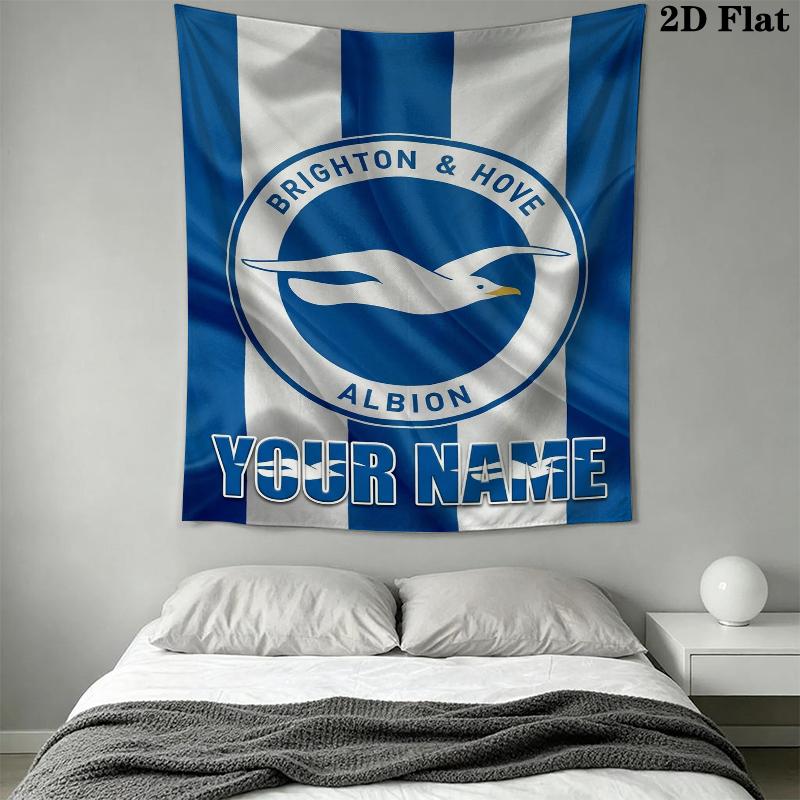 Custom Name Brighton&Hove Albion Wall Tapestry Aesthetic Wall Hanging Printed Fabric Blanket Decorative Tapestries for Bedroom Living Room Home Decor