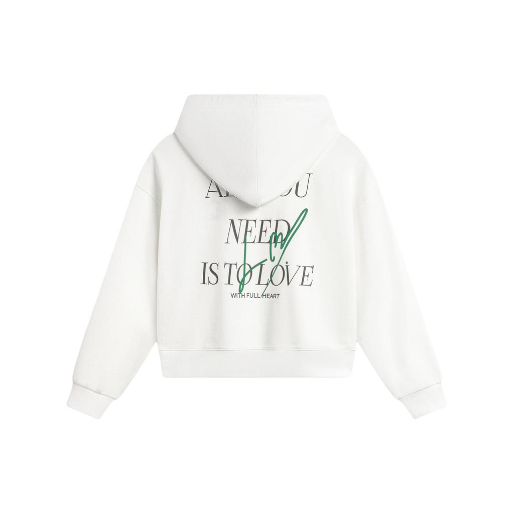 Li Ning Sportovní módní série Mikina s kapucí a potiskem písmen s dlouhým rukávem Dámská mikina Off-White AWDU782-1