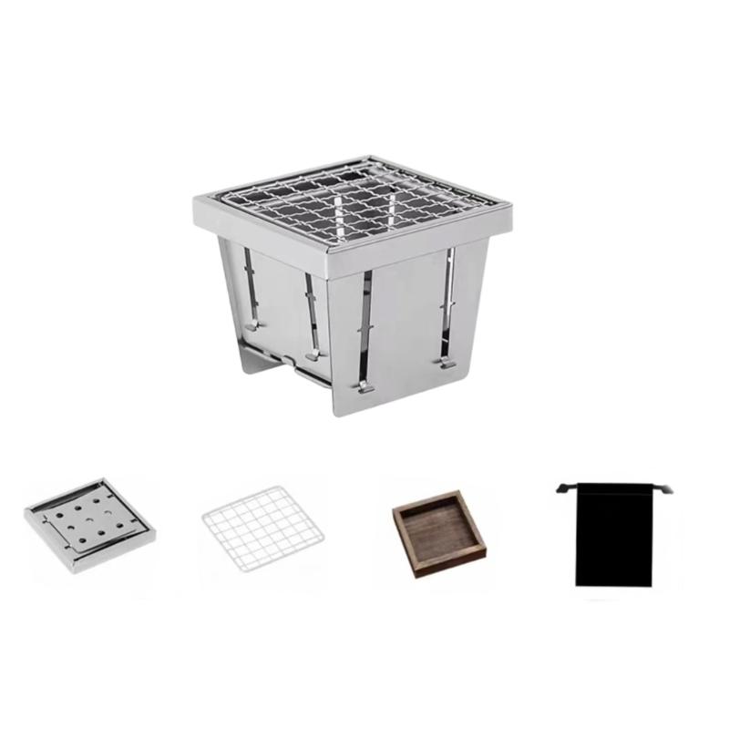 

Telescoping Stainless Steel Charcoal Grills Folding Barbecue Grills for Outdoor Cooking Travel Picnics Beach Camping 1