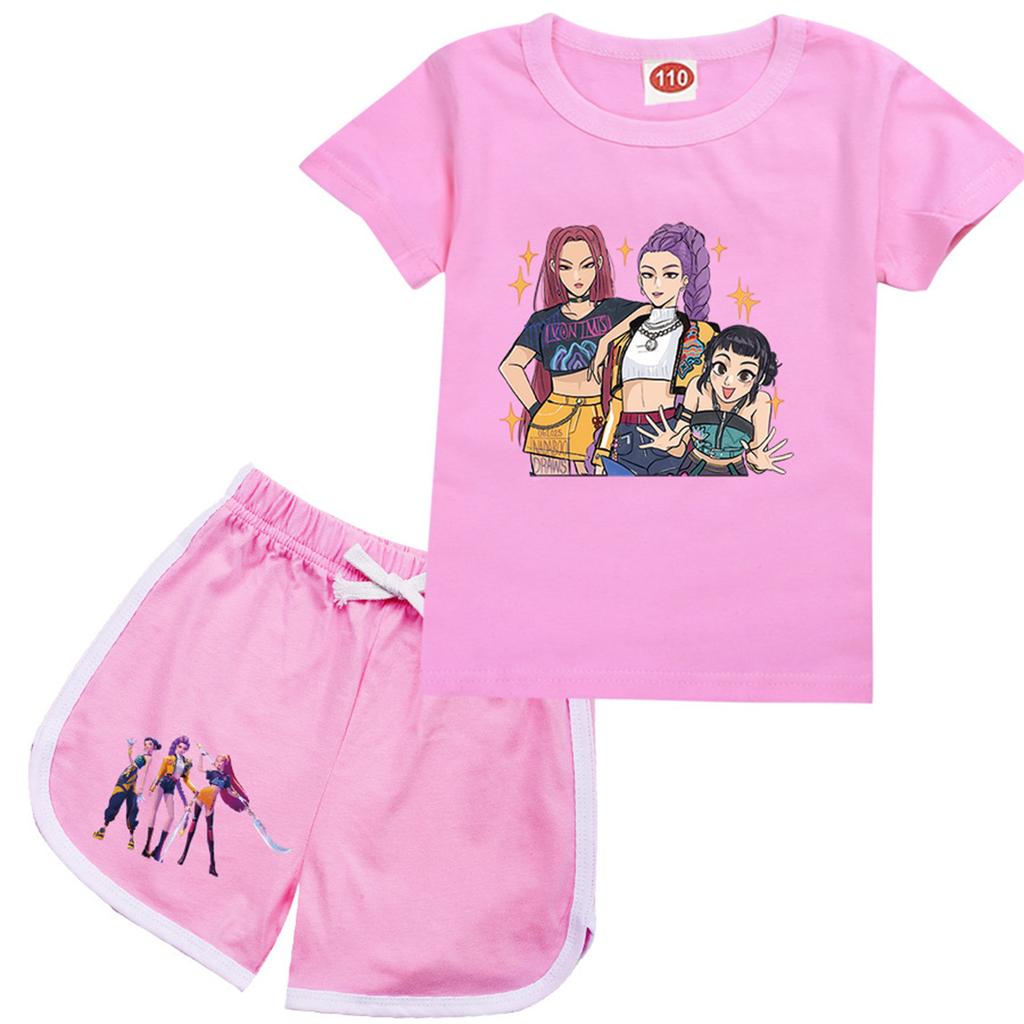 Kids Summer Sport T-Shirt And Shorts 2 Piece Outfit Tracksuit Set Short Sleeve Print Crop Tops With Clothing Set