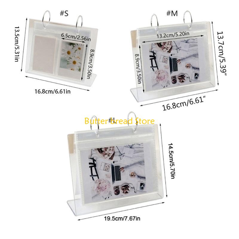 W89C Clear Acrylic Frames 2 Rings Photo Album Binder Desktop Double Sided Album