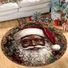 Cozy Christmas Santa & Holly Round Mat, Soft Absorbent Polyester Rug for Living Room, Bedroom, Playroom, Machine  Holiday Decor
