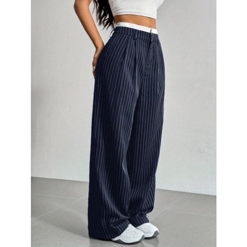 Women's Fashion Casual Stripe Print High Waist Trousers Pants & Capris