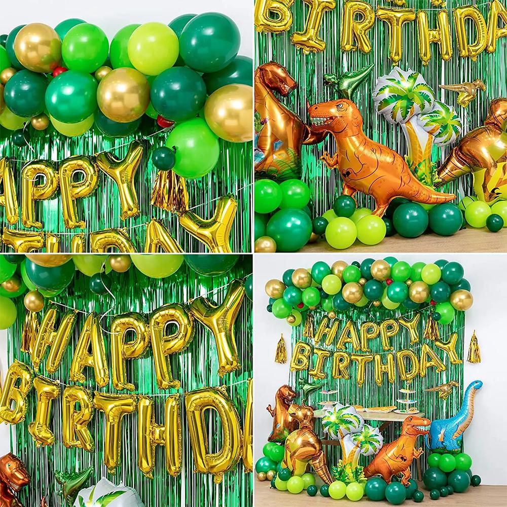 Dinosaur balloon set Arch for children's birthday dino theme party Foil ballons tinsel curtain tassel background decoration