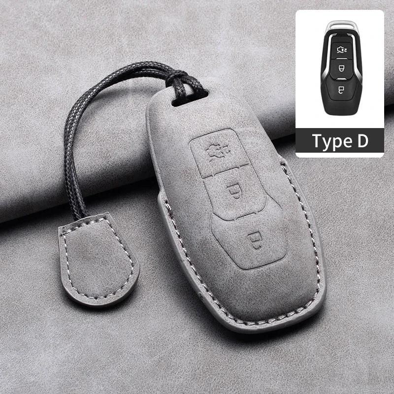 Leather Car Key Case Cover for Ford Edge Fusion Mustang Explorer F150 F250 F350 Ecosport Edge S-MAX Ranger for Lincoln Mondeo