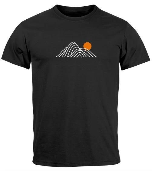 Men s Mountain Print Graphic T-Shirt with Sun Line Design Cotton S