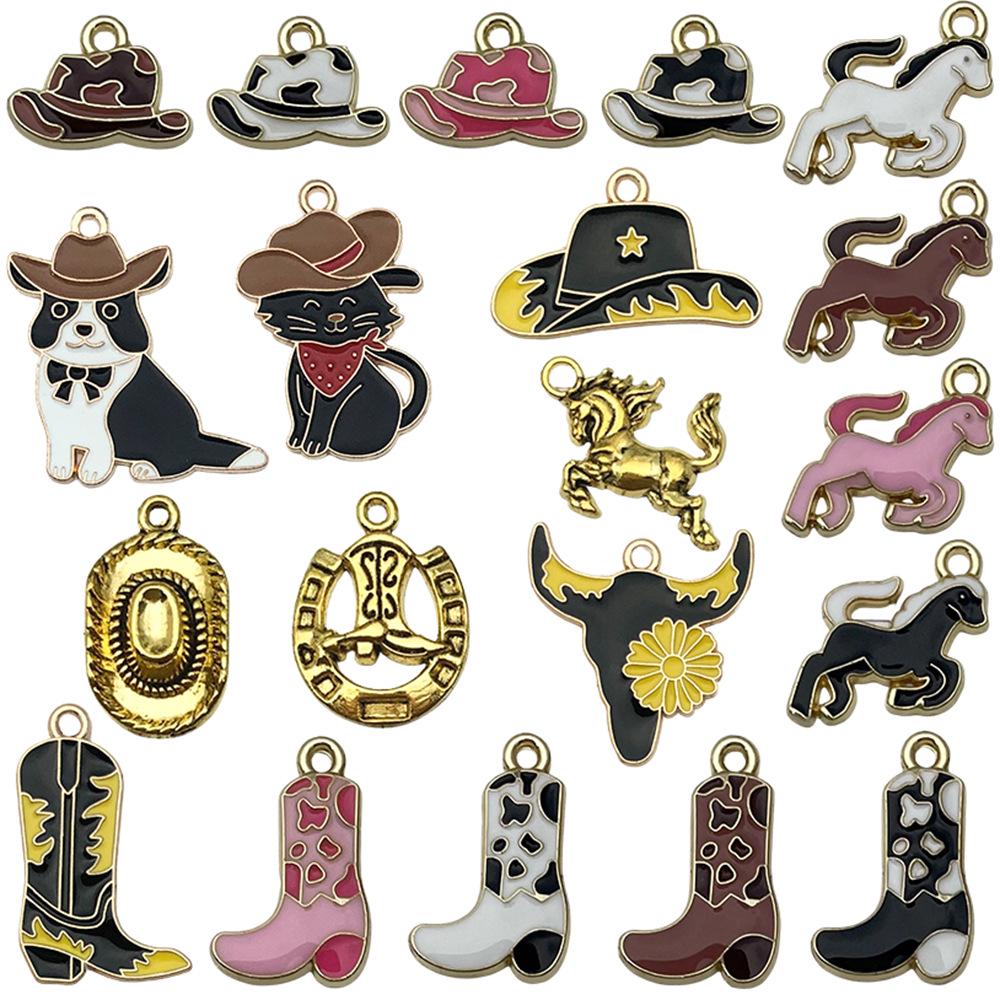 Western Cowboy Hat Boots Keychain with Horse Pendant