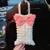 Cute Pink Bow Car Tissue Box Soft Puff Auto Seat Headrest Hanging Paper Tower Holder Organizer Bag Car Interior Accessories
