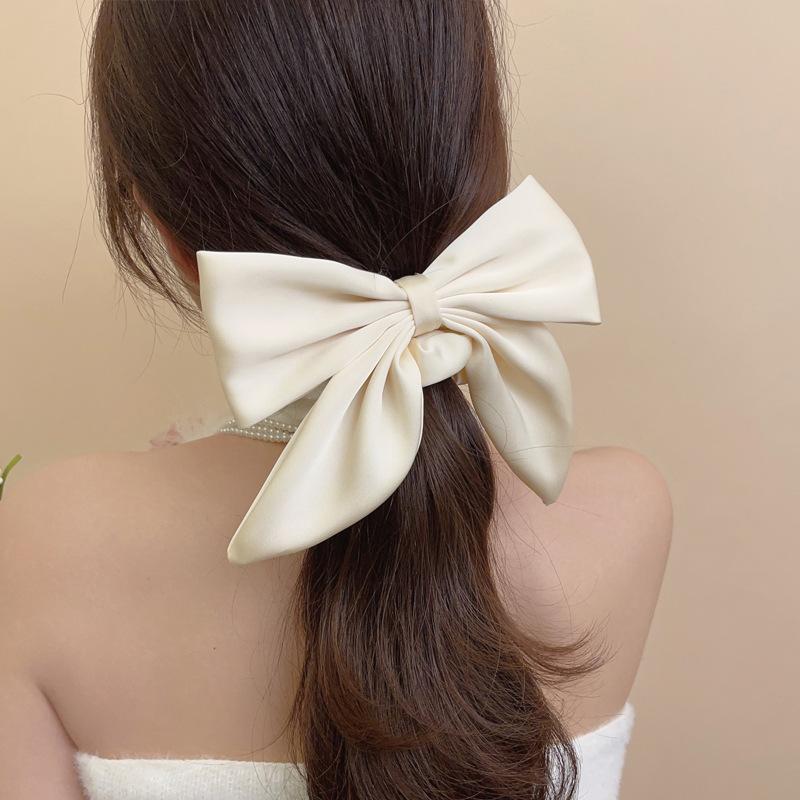 Vintage Red Large Satin Bow Elastic Hair Bands Ties for Women Girls Fashion Solid Rubber Bands Scrunchies Hair Accessories