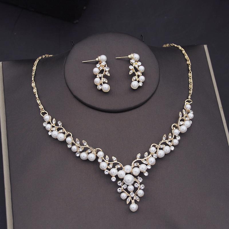 Rhinestone Pearls Bridal Jewelry Sets for Women Tiaras Earrings Necklace Sets Wedding Crown Bride Jewelry Set Accessories