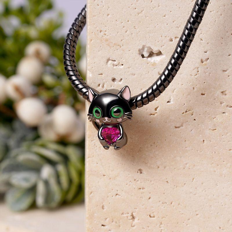 925 Silver Cat Charm Fish Pendant DIY Bracelet Jewelry Gift for Women Fashion Pet Lover Accessories