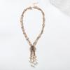 Vintage Floral Pendant Necklace With Alloy Pearl Tassel Charm Gold Tone LayeredChain Women