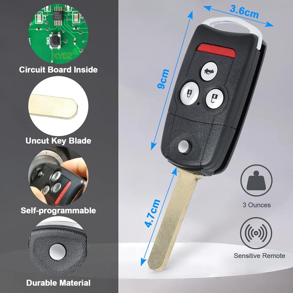 Car Key Fob Keyless Entry Remote Replacement for Acura MDX/RDX 2007 2008 2009 2010 2011 2012 2013 FCC ID:N5F0602A1A P/N:35111-STX-316 4 Buttons