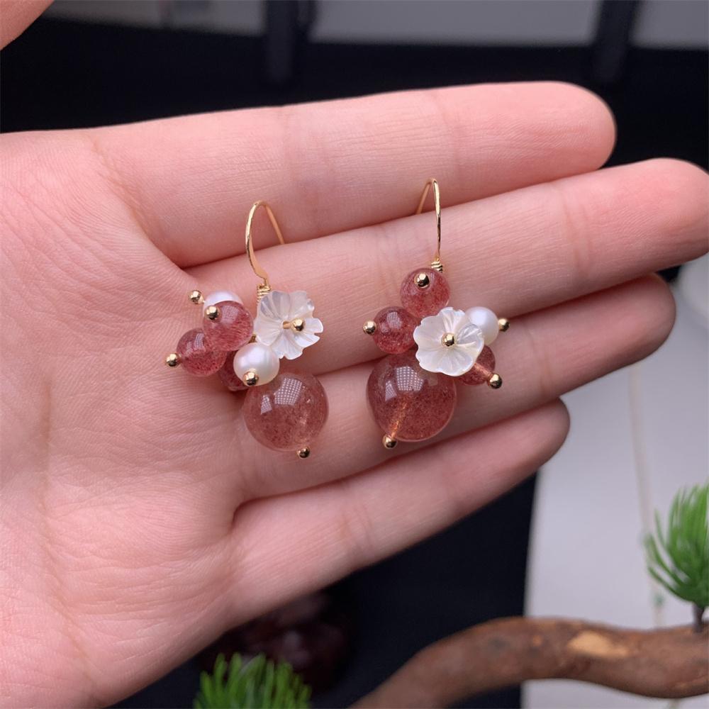 Charm Blue Jade Pearl Flower Tassel Dangle Earrings 14K Gold Vintage Chinese Stone Jade Earrings for Women Trendy Gift Jewelry