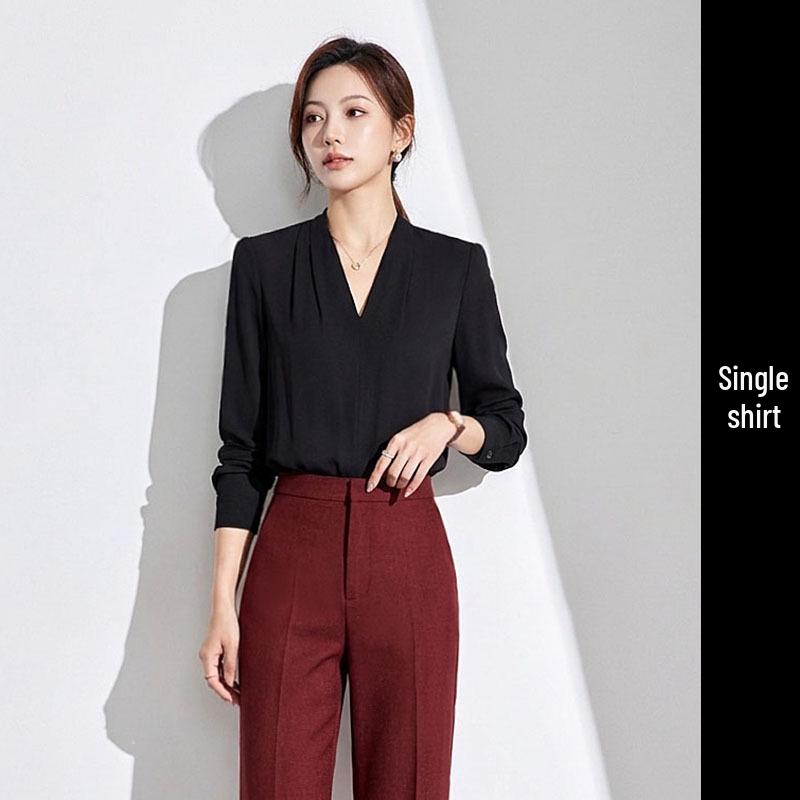 Burgundy Women's Long-Sleeved Suit Set: Elegant One-Button Formal Wear for Office, Luxury Style for Spring and Autumn