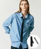 SSY [Slim Tie + Clip Set] Fine Twill Tip Shirt Sky Blue
