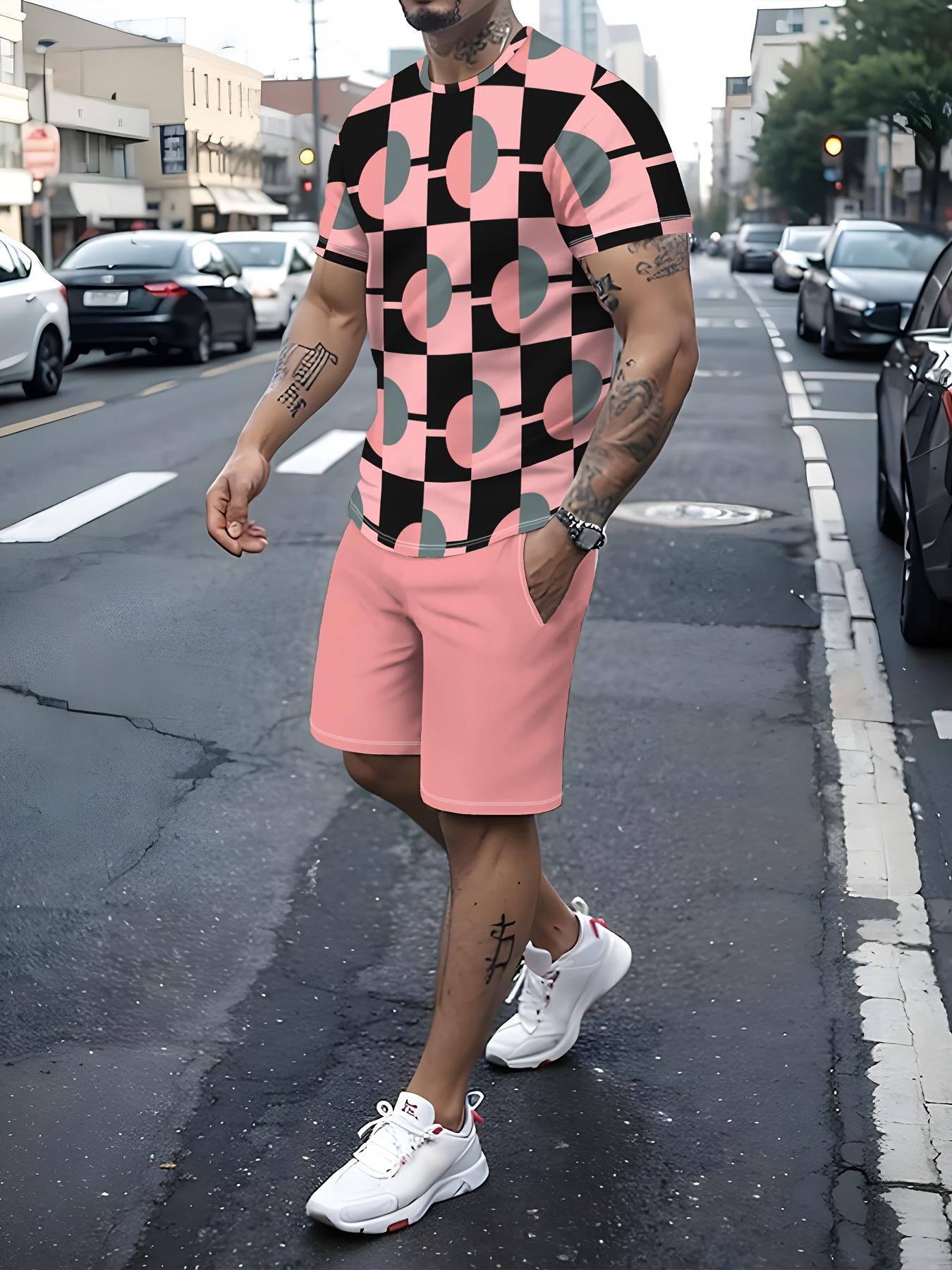 Men s Fashion Casual 3D Print Short Sleeve T-Shirt and Shorts Set S