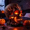 Halloween Lava Stone Skull Figurine Table Lamp Aesthetic Desk Lamp Spooky LED Desk Light Gothic Night Light for Party Mantel Dec