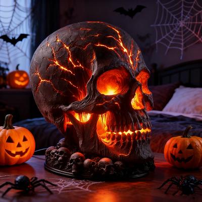 Halloween Lava Stone Skull Figurine Table Lamp Aesthetic Desk Lamp Spooky LED Desk Light Gothic Night Light for Party Mantel Dec