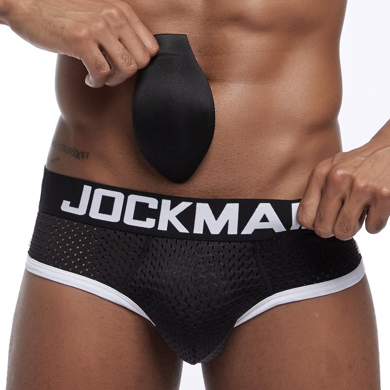 Briefs JOCKMAIL Removable Front and Back Sponge Padded Men's Briefs Breathable Mesh Material Ground Low Waist Fashion Sports Hip Adjustment Underwear