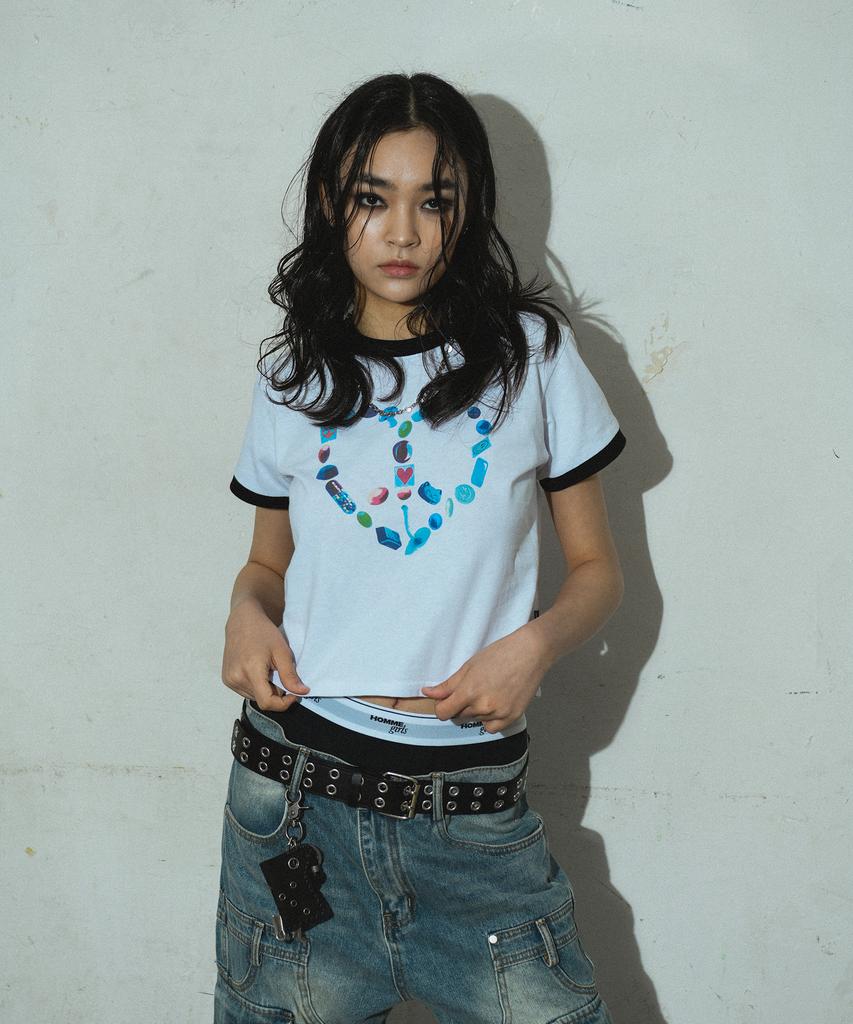 DOMINANT Ringer Crop T-Shirt (Heart Peace)